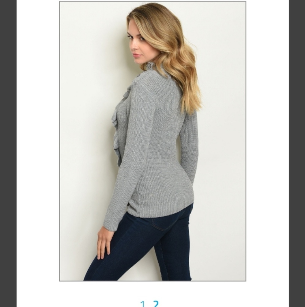 SALE😍Grey Ruffle Sweater - Picture 2 of 4
